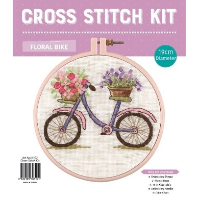 Creative World of Crafts Floral Bike Cross Stitch Kit with Hoop