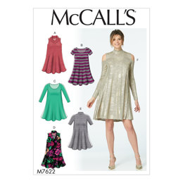 McCall's Misses' Knit Swing Dresses with Neckline and Sleeve Variations M7622 - Sewing Pattern