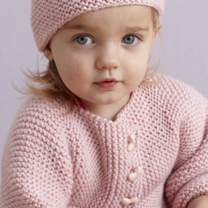 Strawberry Pink Sideways Cardigan and Hat in Lion Brand Superwash Merino Cashmere - L0043