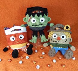 Franken, Candy Corn and Scarecrow Bucket Head Trick or Treat Bags