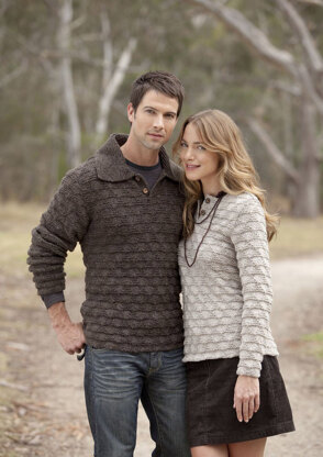 Textured Jumpers For Her and For Him in Patons Wool Blend Aran - 3740