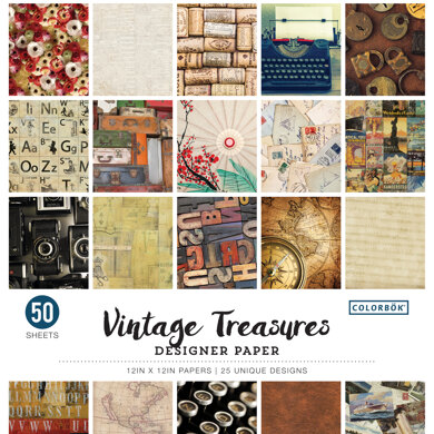 American Crafts Colorbok 68lb Designer Single-Sided Paper 12"X12" 50/Pkg - Vintage Treasures, 25 Designs/2 Each