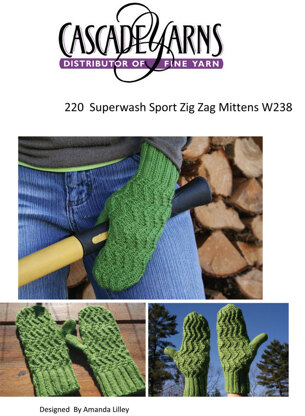 Zig Zag Mittens in Cascade 220 Superwash Sport - W238