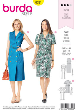 Burda Style Misses' Dress with Lapels B6321 - Paper Pattern, Size 8-18