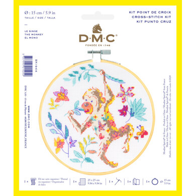 DMC Monkey Cross Stitch Kit - 9.8 x 9.8 in (25 x 25 cm)
