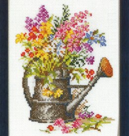 Kreuzstich-Stickset „Blumenstrauß in Gießkanne“ von Pako – 15 x 20 cm