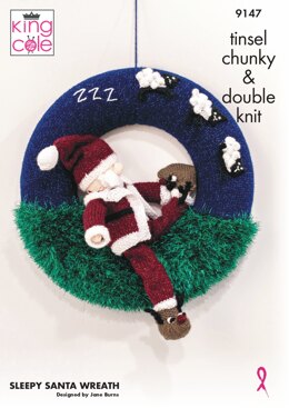 Sleepy Santa Wreath Knitted in Tinsel Chunky & DK - 9147 - Downloadable PDF