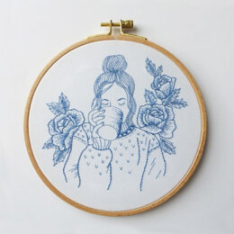 Tamar Blue Floral Lady Embroidery Kit - 6in