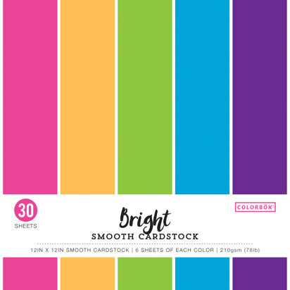 American Crafts Colorbok 78lb Smooth Cardstock 12"X12" 30/Pkg - Bright, 5 Colors/6 Each