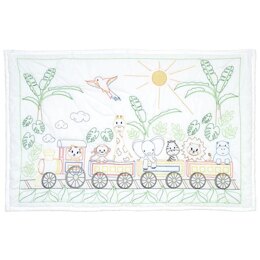 Jack Dempsey Stamped White Quilt Crib Top - Jungle Train - 40in x 60in