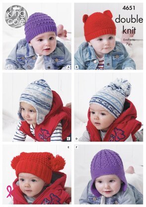 Children's Hats in King Cole Cherish or Cherished DK - 4651 - Downloadable PDF