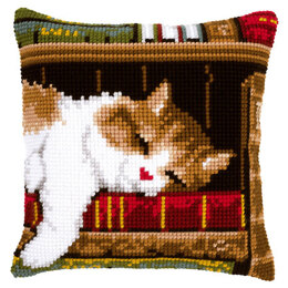 Vervaco Sleeping Cat Cushion Front Chunky Cross Stitch Kit
