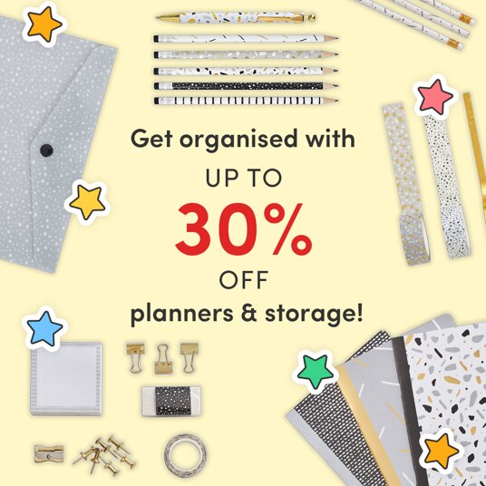 Up to 30 percent off planners and storage!
