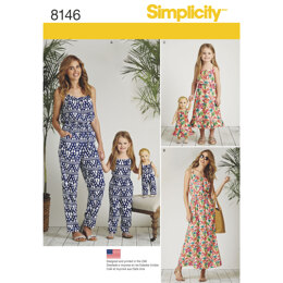 Simplicity Matching outfits for Women's, Child and 18in Doll 8146 - Paper Pattern, Size A (3 - 8 /XS-XL)