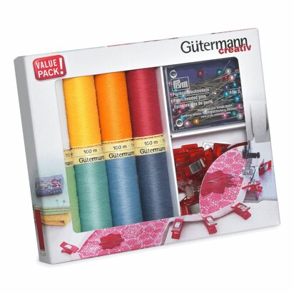 Gutermann Sew-All Thread Set with Fabric Clips & Pins (8 x 100m)