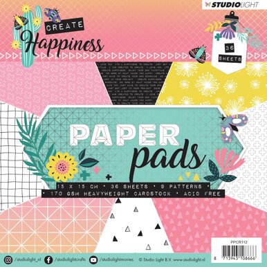 Studio Light Paper Pad 6"X6" 36/Pkg - Create Happiness, 9 Designs/4 Each