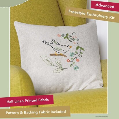 Anchor Aurora - Bird Cushion Printed Embroidery Kit - 40 x 40 cm