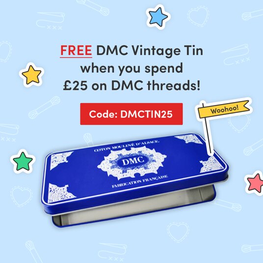 FREE DMC Vintage Tin when you spend £25 on DMC threads with code: DMCTIN25