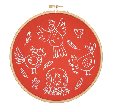 Hawthorn Handmade Charming Chickens Embroidery Kit - 7” in diameter