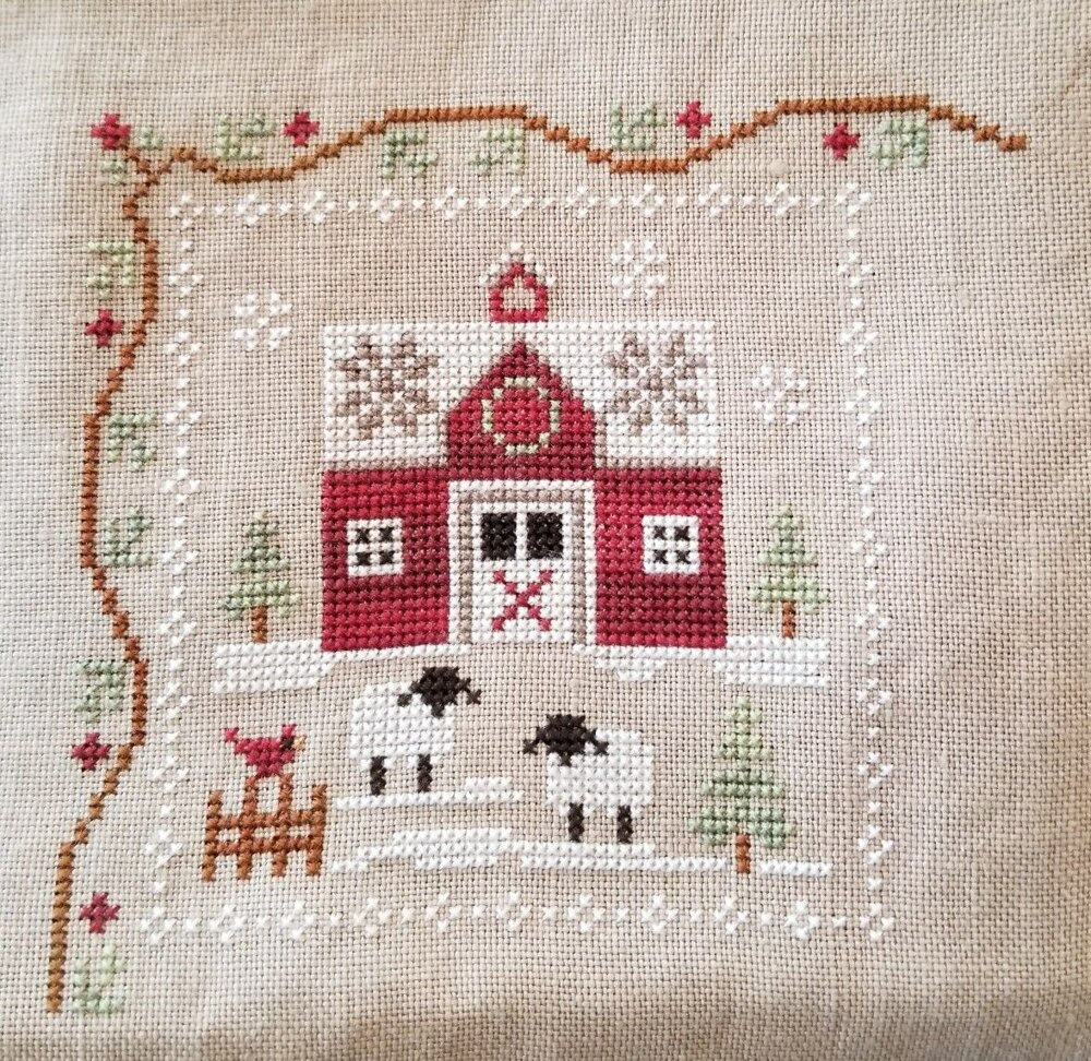Farmhouse Christmas - Little Red Barn Cross Stitch Pattern - Multi is a emb...