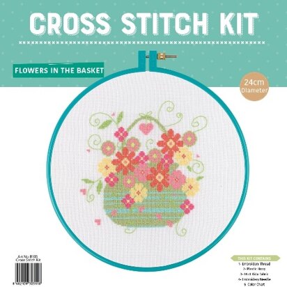 Creative World of Crafts Flowers in the Basket Cross Stitch Kit with Hoop