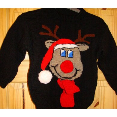 Christmas Novelty Rudolph Reindeer Jumper / Sweater Knitting Pattern #35