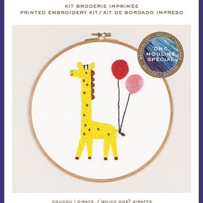 DMC Which one? Giraffe (printed fabric, 7" hoop) Printed Embroidery Kit -  35cm x 35cm