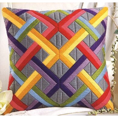 Vervaco Colourful Diagonals Long Stitch Cushion Front - 40 x 40cm