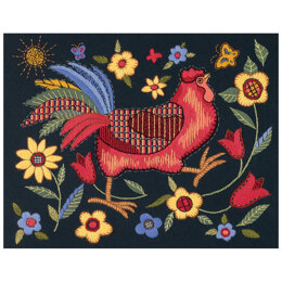 Dimensions Rooster On Black-Stitched In Wool/Thread Crewel Emboirdery Kit - 11x14in
