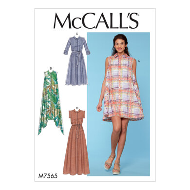 McCall's Misses' Shirtdresses with Sleeve Options, and Belt M7565 - Sewing Pattern