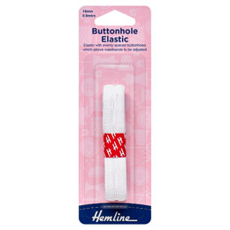 Hemline Buttonhole Elastic: 0.9m x 15mm: White