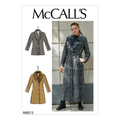 McCall's Misses' Outerwear, Detachable Fur Collar & Belt M8013 - Sewing Pattern