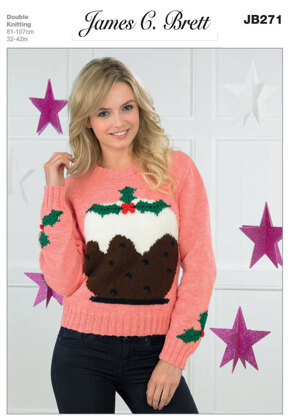 Ladies Christmas Pudding Sweater in James C. Brett Top Value DK - JB271