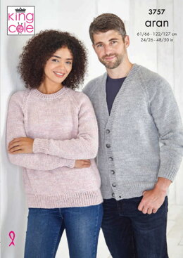 Cardigan and Sweater Knitted in King Cole Aran - 3757 - Downloadable PDF