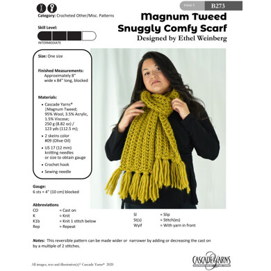 Snuggly Comfy Scarf in Cascade Yarns Magnum Tweed - B273 - Downloadable PDF