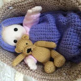 Crib, sleep sack, pillow and little teddy for Baby Poppet