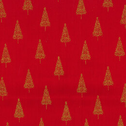 John Louden Louden Christmas Fabrics - Gold Trees on Red Base