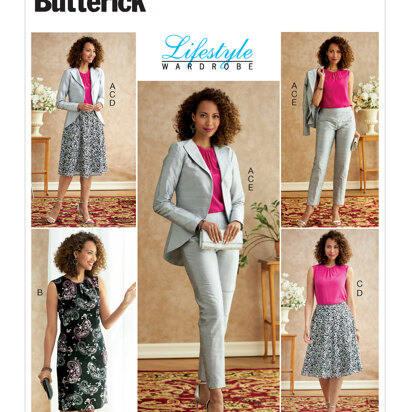 Butterick Jacke, Kleid, Oberteil, Rock und Hose für Damen B6718 - Schnittmuster
