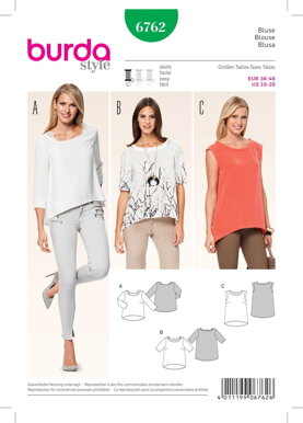 Burda Tops, Shirts, Blouses Sewing Pattern B6762 - Paper Pattern, Size 10-20