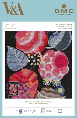 DMC The V&A - Deco Rose Motif from Relais Cross Stitch Kit - 10x13in