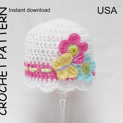 Crochet hat pattern - Flutterby Flowers