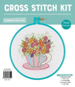 Creative World of Crafts Flowers in a Cup Cross Stitch Kit with Hoop