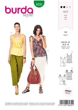 Burda Style Misses' Top in Wrap Look – Stretch Straps B6232 - Paper Pattern, Size 8-18