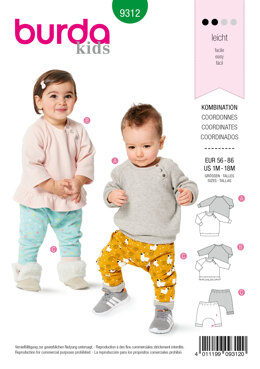 Burda Style Babies' Coordinates, Pull-On Top and Pants B9312 - Paper Pattern, Size 1M-18M