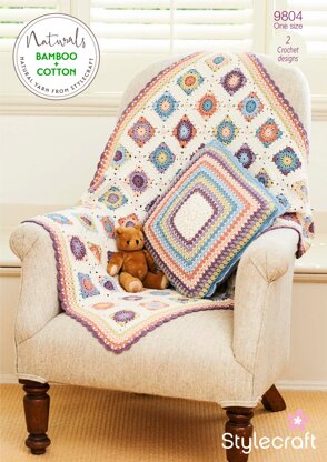 Blanket and Cushion in Stylecraft Naturals Bamboo & Cotton DK- 9804 - Downloadable PDF