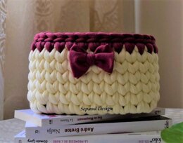 Zpagetti (t-shirt) yarn basket-off white and dark pink