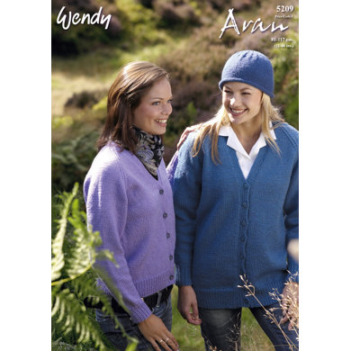 V-Neck Cardigan and Hat in Wendy Aran with Wool 400g - 5209
