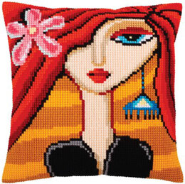 Collection D'Art Girl with a Turquoise Earring Cross Stitch Cushion Kit