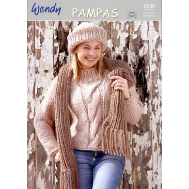 Long Sleeved Sweater, Hat and Scarf in Wendy Pampas Mega Chunky - 5039