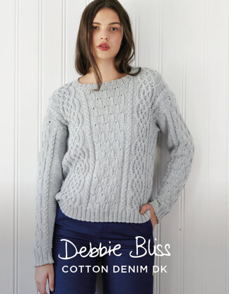 "Lillian Sweater" - Sweater Knitting Pattern For Women in Debbie Bliss Cotton Denim DK - DBS043